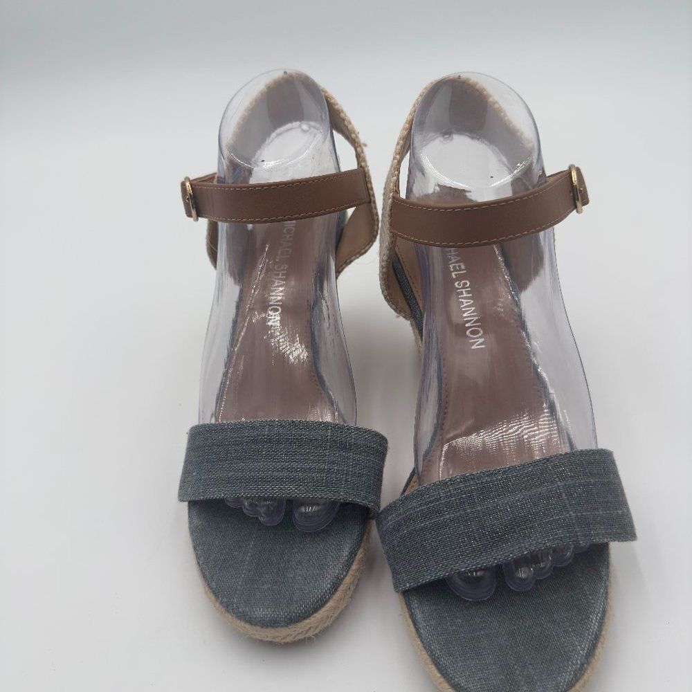Michael Shannon wedge with braided jute with brown/natural ankle strap size 10.